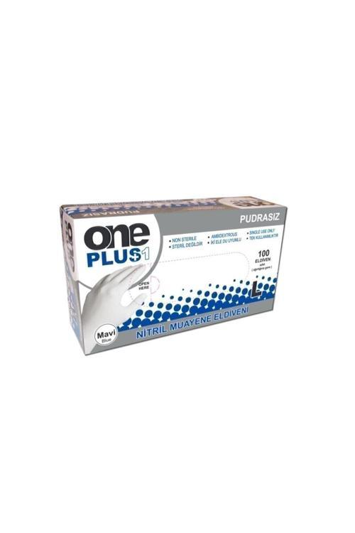 One Plus Mavi Nitril Pudrasız Muayene Eldiveni L