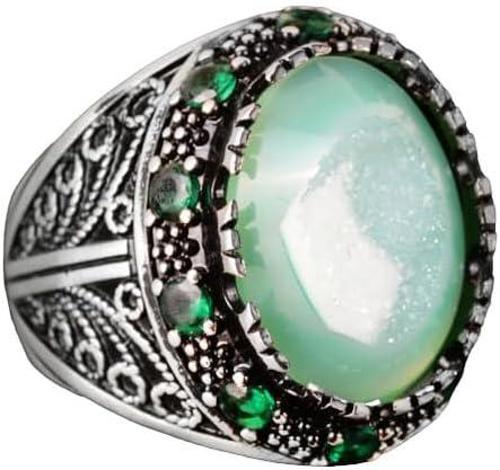 Gerçek Kristal Drusy Kuvars Taş Yüzük, 925 Ayar Gümüş Erkek Yüzük