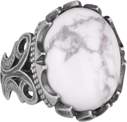 925 Ayar Katı Gümüş Erkek Yüzük, Doğal Taş Seçeneği - El Yapımı Tasarım (Howlite)