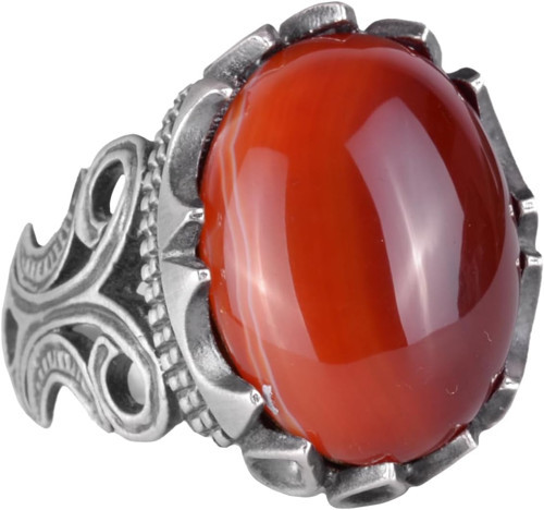 925 Ayar Katı Gümüş Erkek Yüzük, Doğal Taş Seçenekleri ile - El Yapımı Tasarım (Kırmızı Akik)