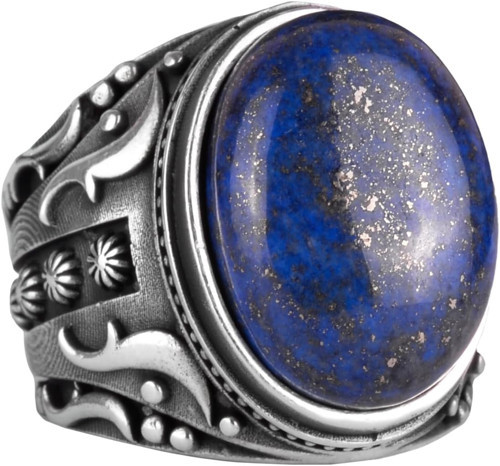 925 Ayar Katı Gümüş Erkek Yüzük, Doğal Lapis Lazuli Taş Yüzük, Bilgelik ve Gerçek Tasarımı