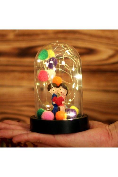 Sevgililer Günü Led Işıklı (3Mod) Yan Yana Oturan Çift Tasarım Kutu Ve Özel Not