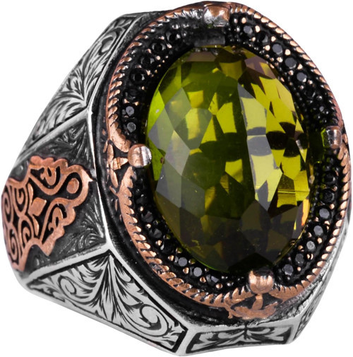Peridot Taşlı Yüzük, 925 Ayar Gümüş Yüzük, Şık El Yapımı Gümüş Erkek Yüzüğü