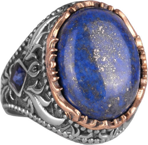 Gerçek Doğal Taş Yüzük - 925 Ayar Gümüş El Yapımı Yüzük (Lapis Lazuli)