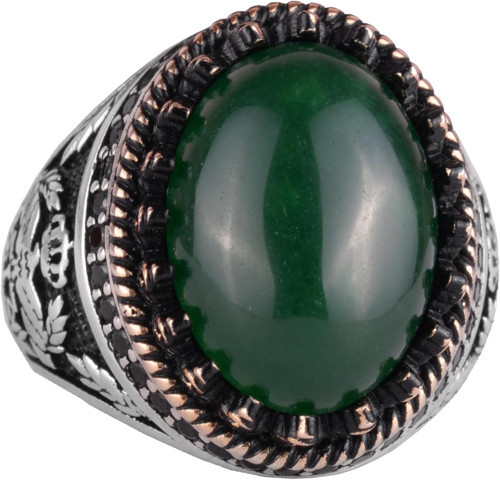 Gerçek Doğal Taş Yüzük - El Yapımı Kartal Yüzüğü - 925 Ayar Gümüş Yüzük (Jade)