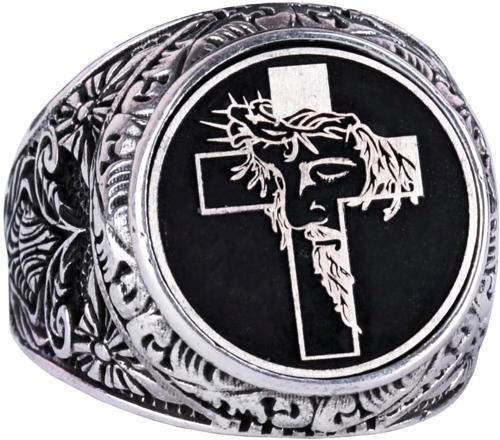 Haç Yüzük - Erkek 925 Ayar Gümüş Hristiyan Yüzüğü - İsa Yüzüğü