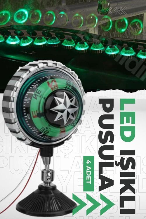 4 Adet Araba Içi Torpido Üstü Vantuzlu Elektrikli Yeşil Işıklı Pusula Göstergesi