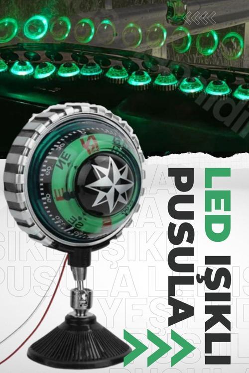 Araba Içi Torpido Üstü Vantuzlu Elektrikli Yeşil Işıklı Pusula Göstergesi