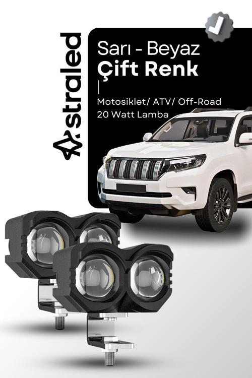 2 Adet Çift Renk Sarı Beyaz 60 Watt Motosiklet Atv Off Road Led Lamba Uyumlu