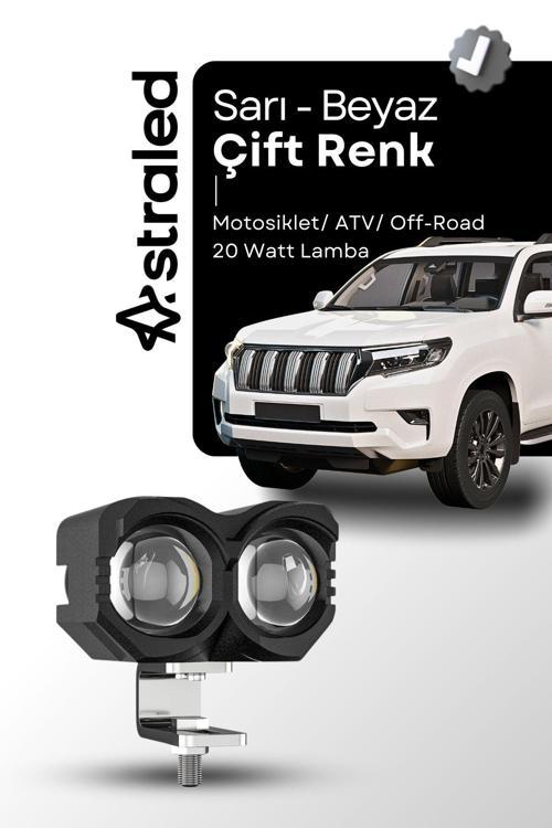 1 Adet Çift Renk Sarı Beyaz 60 Watt Motosiklet Atv Off Road Led Lamba