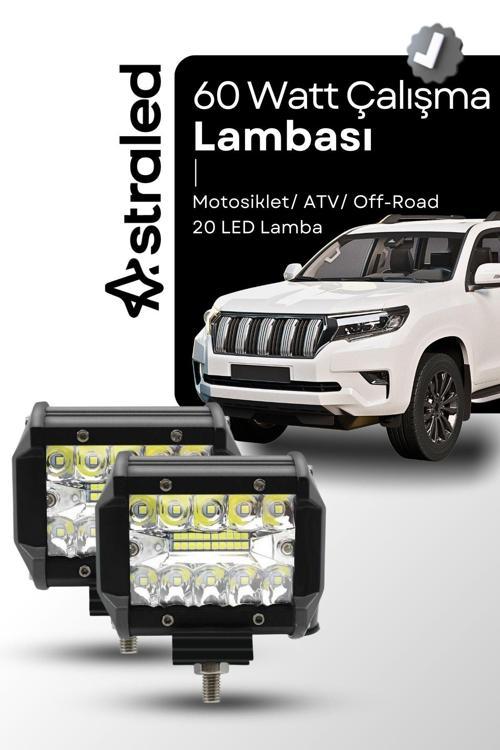 2 Adet 60Watt Çalışma Lambası Kamyon Sis Farı Motosiklet Off-Road Led Lamba