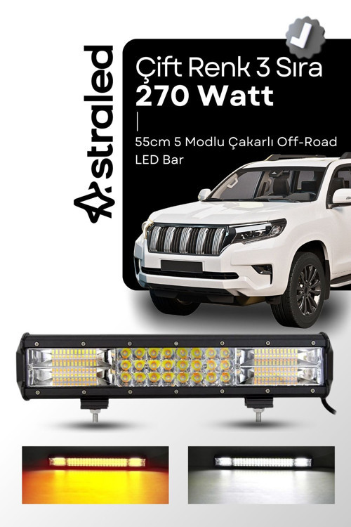 270Watt 55 Cm 5 Modlu Çift Renk 3 Sıra Atv Offroad Tekne Aydınlatma Led Bar Lamba