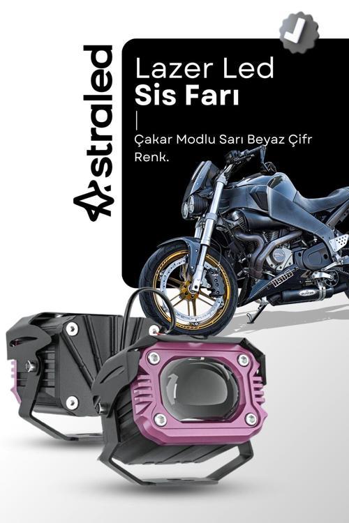 1 Adet Motosiklet Modlu Lazer Led Sis Farı Çift Renk Beyaz Sarı Ultra Güçlü Sis Farı