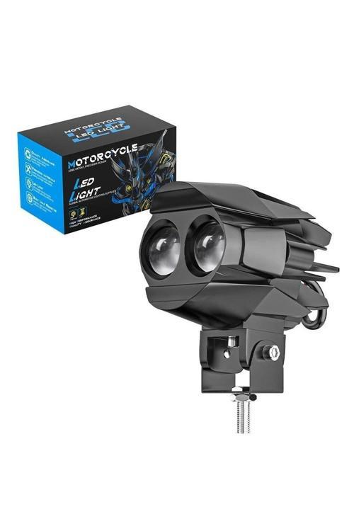 2 Adet Motosiklet Çift Göz Led Lazer Sis Farı  Delici Beyaz Sarı Çift Renk 12-80 Volt