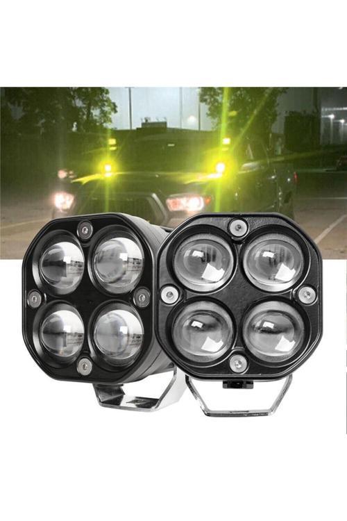 2 Adet Off Road 3 İnç Çift Renk Beyaz Sarı Kare Spot Çalışma Ve Sis Lambası