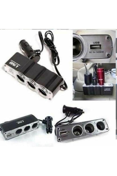 10 Adet 3 Port 1 Usb Oto Araç Çakmaklık Çoğaltıcı Soket Çoklayıcı 12V
