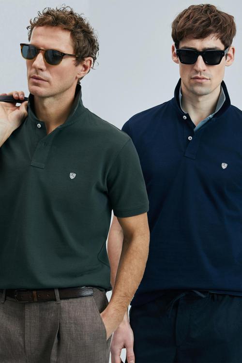 Logolu Pamuklu Comfort Fit Düğmeli Polo Yaka 2'li Erkek T Shirt 111040206S2 LACİVERT-HAKİ