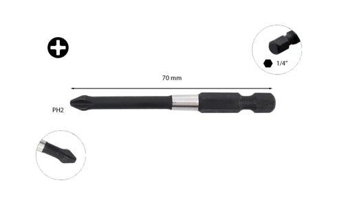 Ceta 1/4" Yıldız Bits Uç (Darbeli Kullanım) - PH2x70 mm - CB/702TM