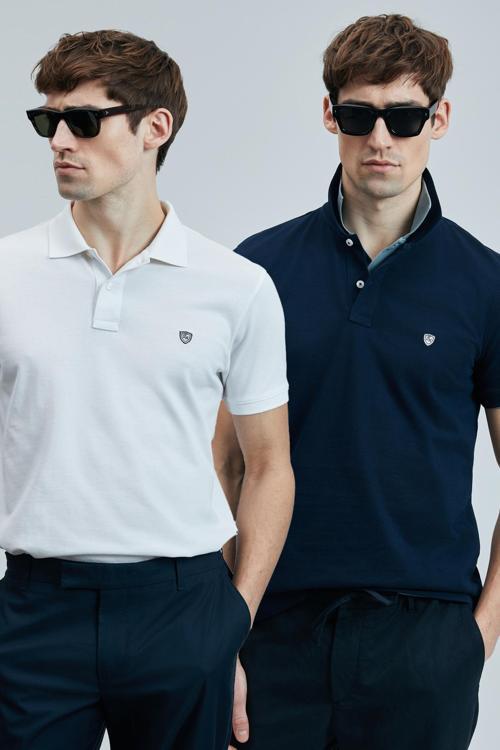 Logolu Pamuklu Comfort Fit Düğmeli Polo Yaka 2'li Erkek T Shirt 111040206S2 BEYAZ-LACİVERT