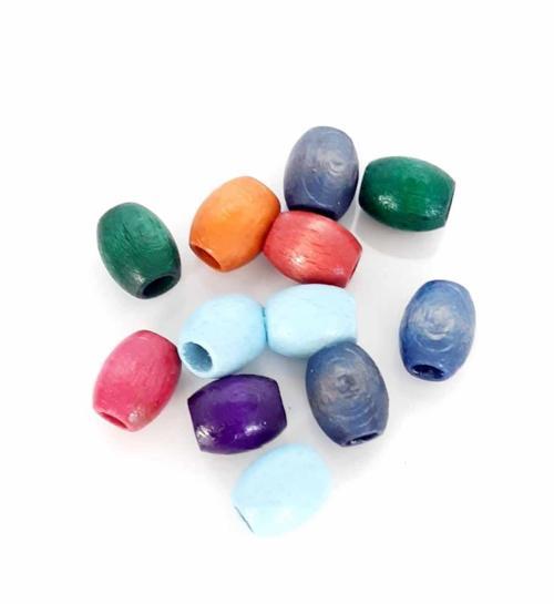 10 Adet Ahşap Oval Renkli Boncuk