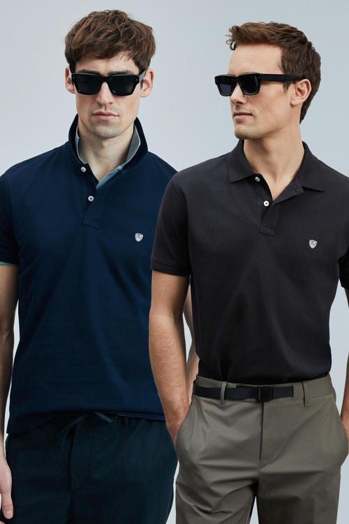 Logolu Pamuklu Comfort Fit Düğmeli Polo Yaka 2'li Erkek T Shirt 111040206S2 SİYAH-LACİVERT