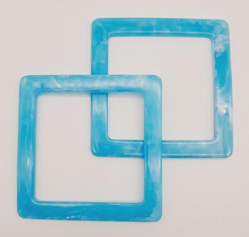 Kare Akrilik Buz Mavi Renk Mermer Desen Çanta Sapı