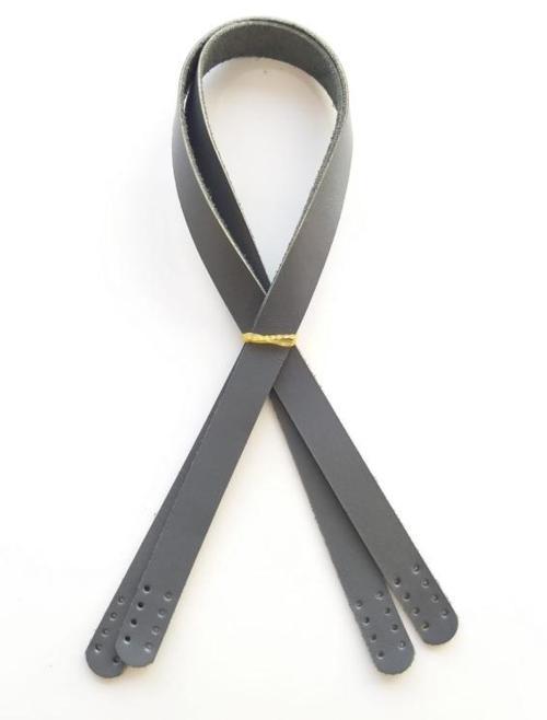 Gri Renk Gerçek Deri 70X2 Cm Çift Sap