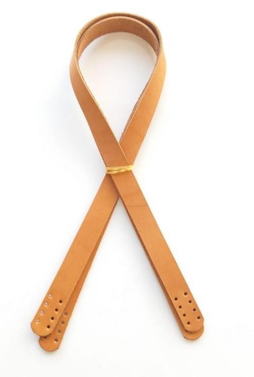 Açık Taba Renk Gerçek Deri 70X2 Cm Çift Sap