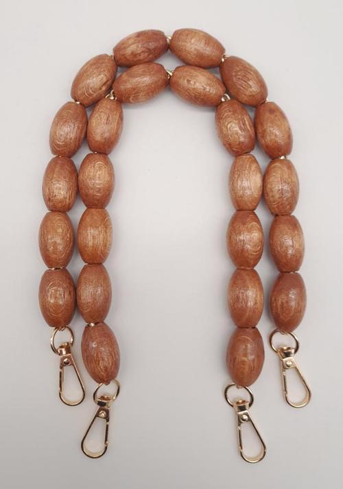 40 cm Ahşap Oval Boncuklu Taba Renk Kancalı Çift Sap Light Gold Metalli