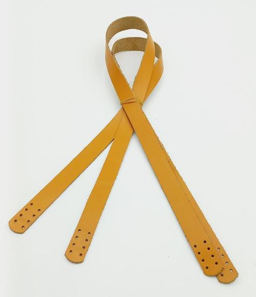 Hardal Renk Gerçek Deri 80X2 Cm Çift Sap