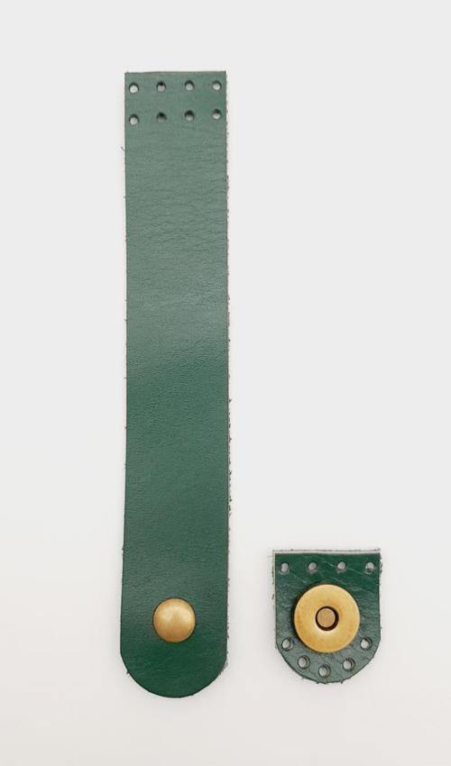 18x3 cm Yeşil Gerçek Deri Düz Çanta Kapağı Antik Metalli