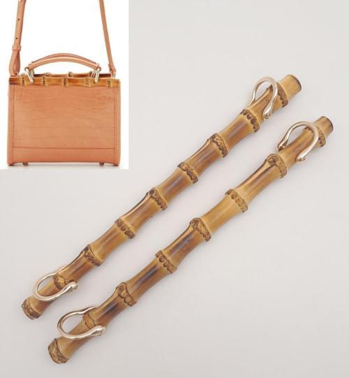 Düz Gerçek Bambu Çanta Bursu Light Gold Halkalı