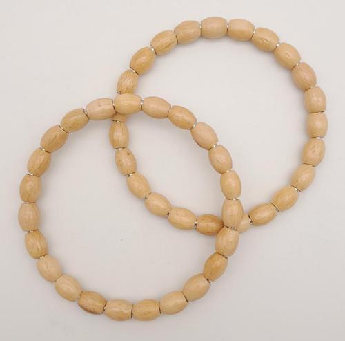 12 cm Oval Ahşap Boncuklu Bilezik Model Açık Ahşap Çift Sap