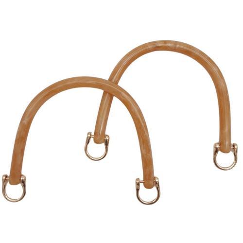 16 cm Akrilik Sütlü Kahve Renk Çanta Tutma Sapı Light Gold Metalli