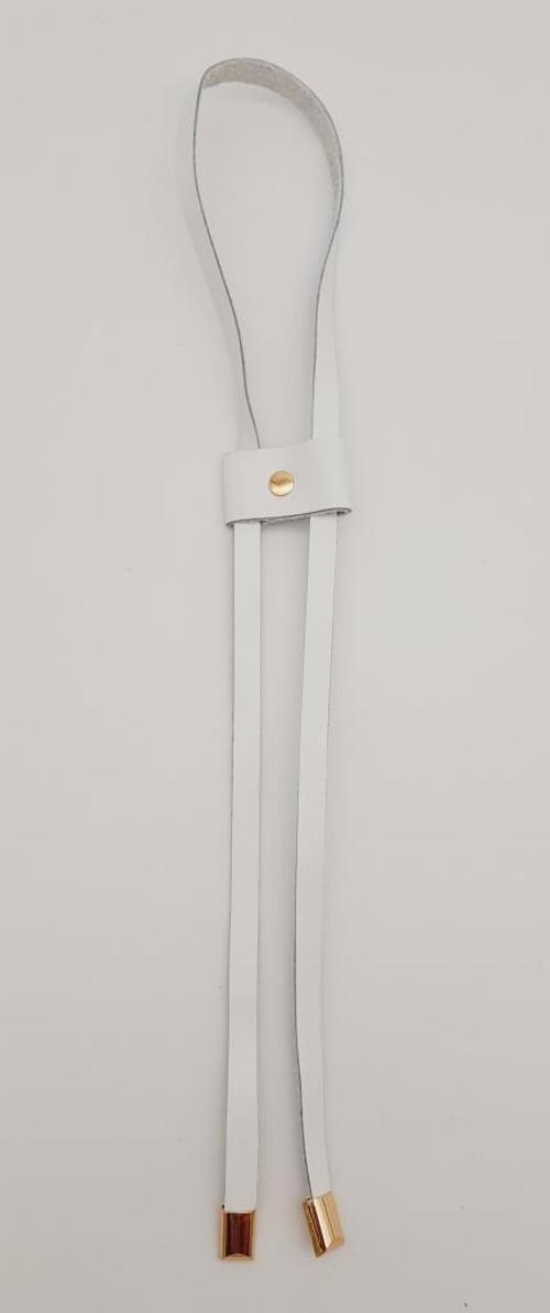 Beyaz Gerçek Deri Büzgü Light Gold Metalli