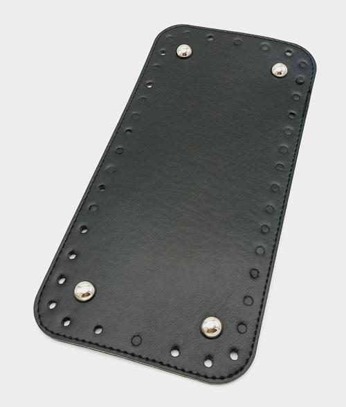 Suni Deri Siyah Renk 25X12 cm Dikdörtgen Çanta Tabanı (Gümüş Aparatlı)