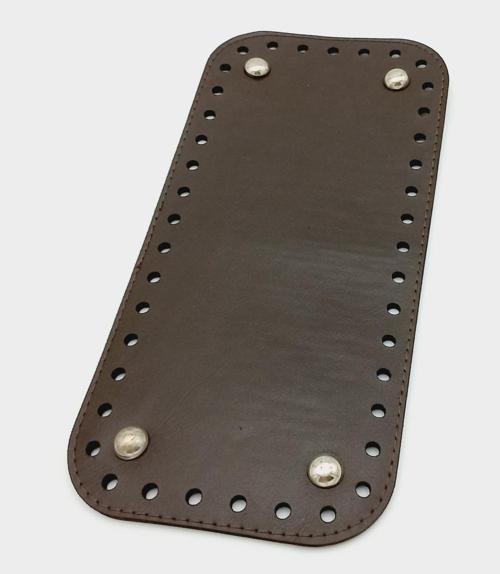 Suni Deri Kahverengi 25X12 cm Dikdörtgen Çanta Tabanı (Gümüş Aparatlı)