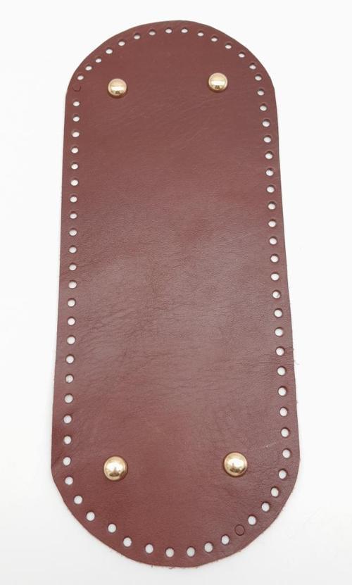 Gerçek Deri Kızıl Kahve 30X12 cm Oval Light Gold Metalli Çanta Tabanı