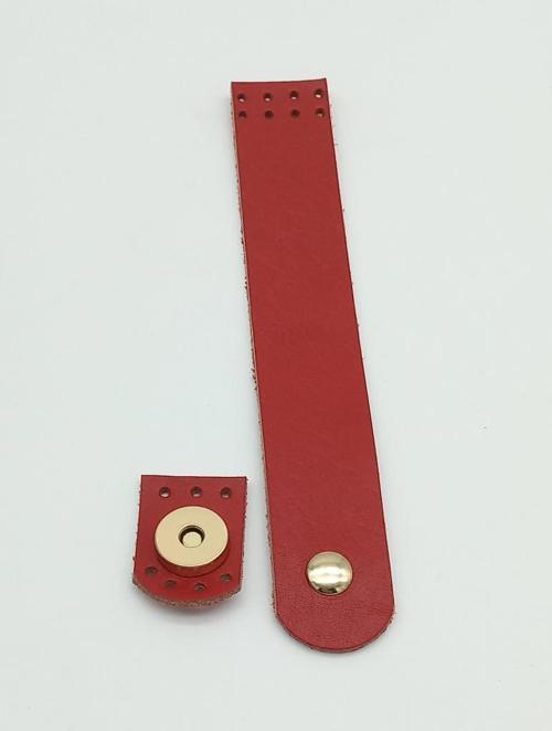18x3 cm Kırmızı Gerçek Deri Düz Çanta Kapağı Light Gold Metalli