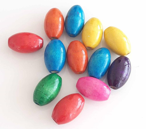 5 Adet Ahşap Oval Boncuk (Karışık Renkli)