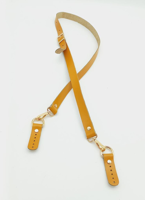 Gerçek Deri Ayarlı Uzun Sap 2X130 Hardal Light Gold Metalli