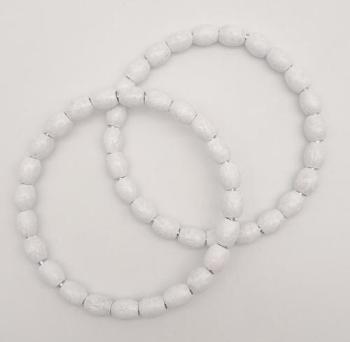 12 cm Oval Ahşap Boncuklu Bilezik Model Beyaz Renk Çift Sap