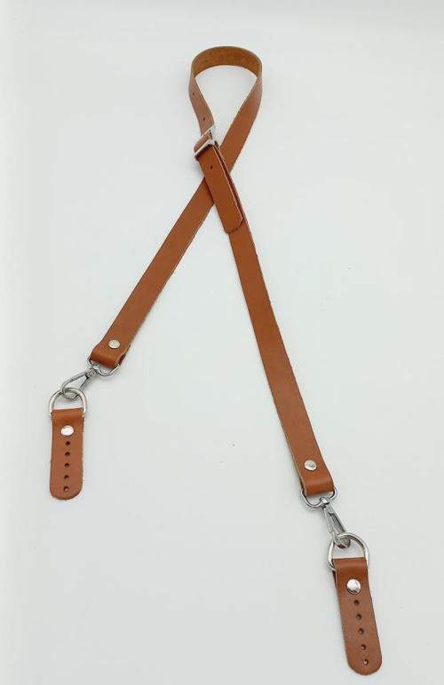 Gerçek Deri Ayarlı Uzun Sap 2X130 Taba Gümüş Metalli