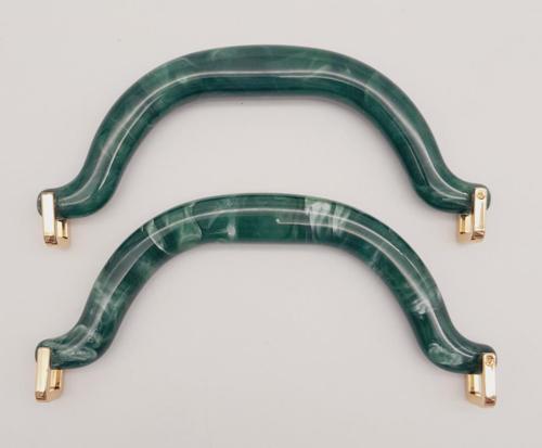 Akrilik Koyu Yeşil Renk Mermer Desen Light Gold Halkalı Çanta Tutma Sapı