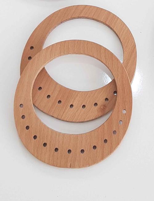 16.5X15 Cm, Açık Renk Oval Delikli Ahşap Çanta Sapı