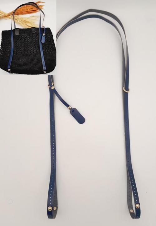 Gerçek Deri Çantayı Saran Lacivert Renk İnce Sap Light Gold Metalli