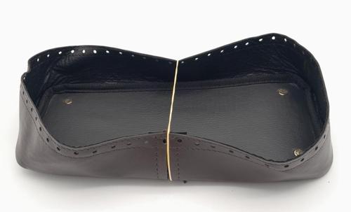 Koyu Kahverengi Suni Deri 28x13 cm Yüksek Çanta Tabanı Light Gold Metalli