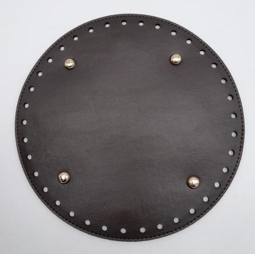 Kahverengi Suni Deri 22 cm Yuvarlak Çanta Tabanı Light Gold Metalli