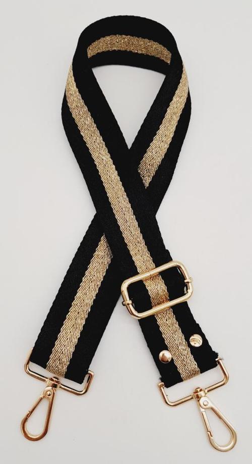 Polyester Kolon 120X4 Cm Siyah Renk Simli Light Gold Metalli