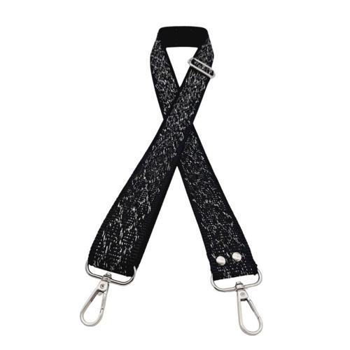 120x3 cm Polyester Kolon Çanta Sapı Siyah Gümüş Simli Gümüş Metalli